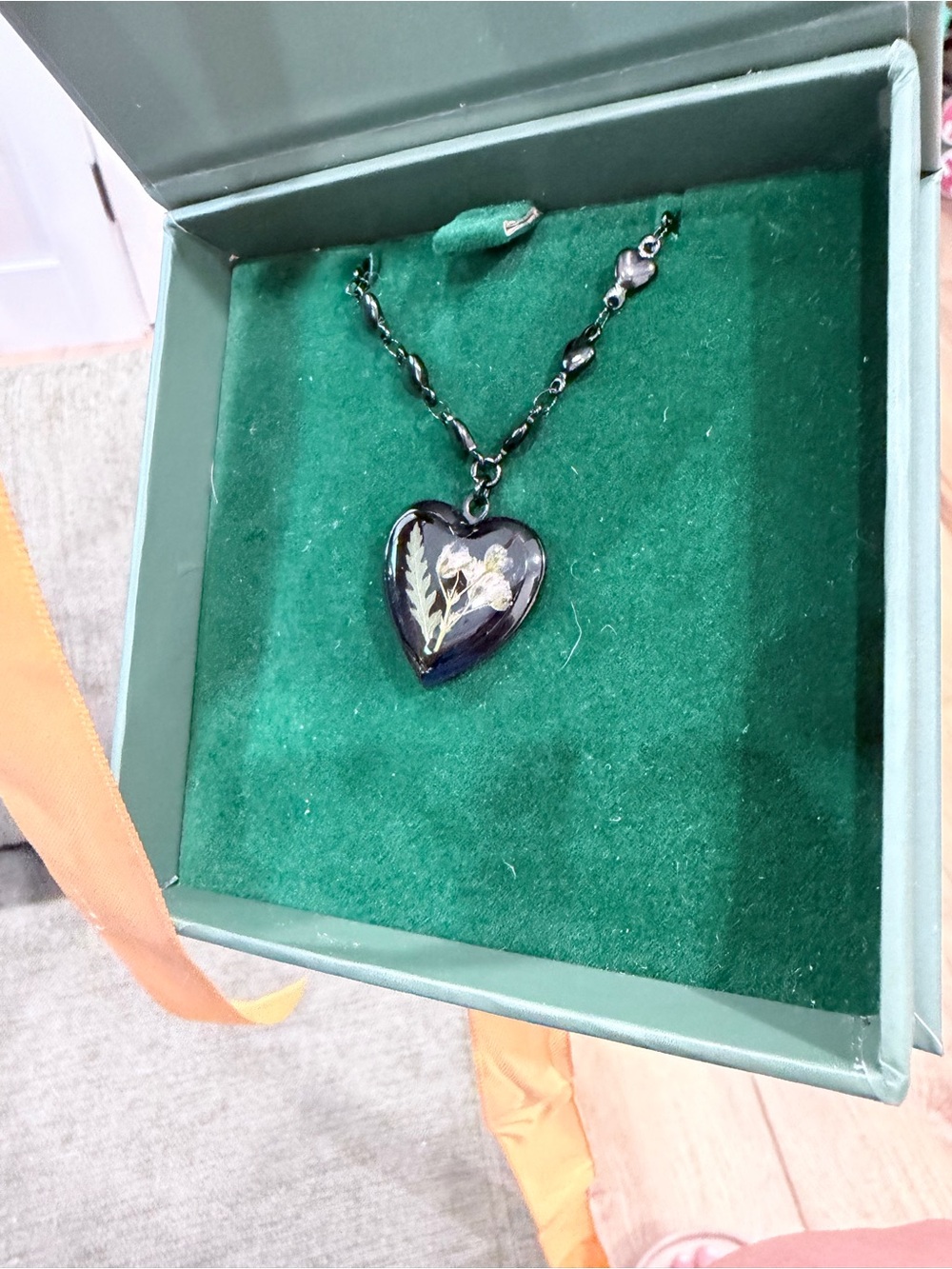 Women's Necklace Gift Box with Peach Ribbon